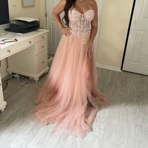Sherri Hill Pink Embellished Bustier Gown